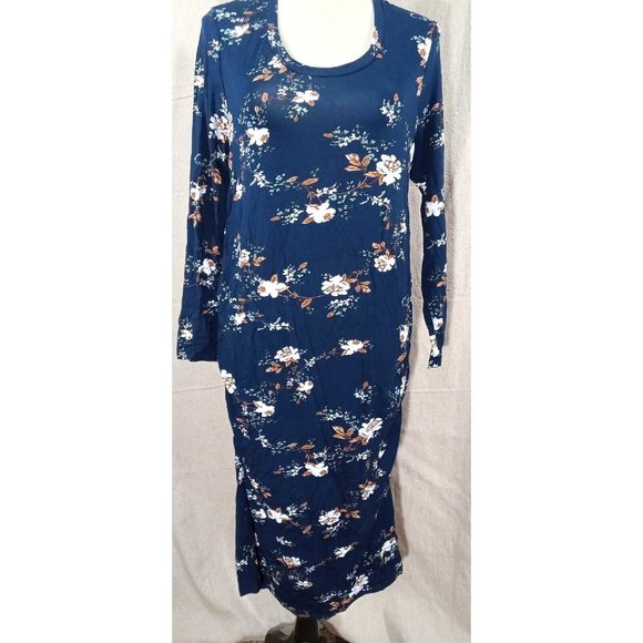 New! Time & True L/S Floral Navy Maternity Dress, S 4-6 Small Midi - Picture 1 of 10
